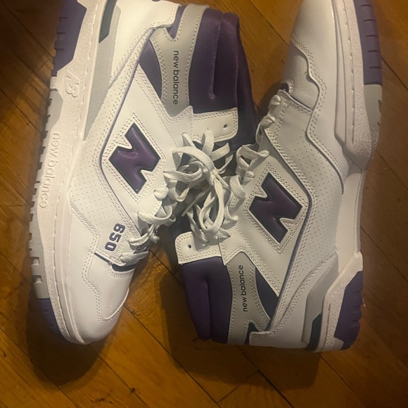 Purple and white high top sneakers. - Picture 3 of 9